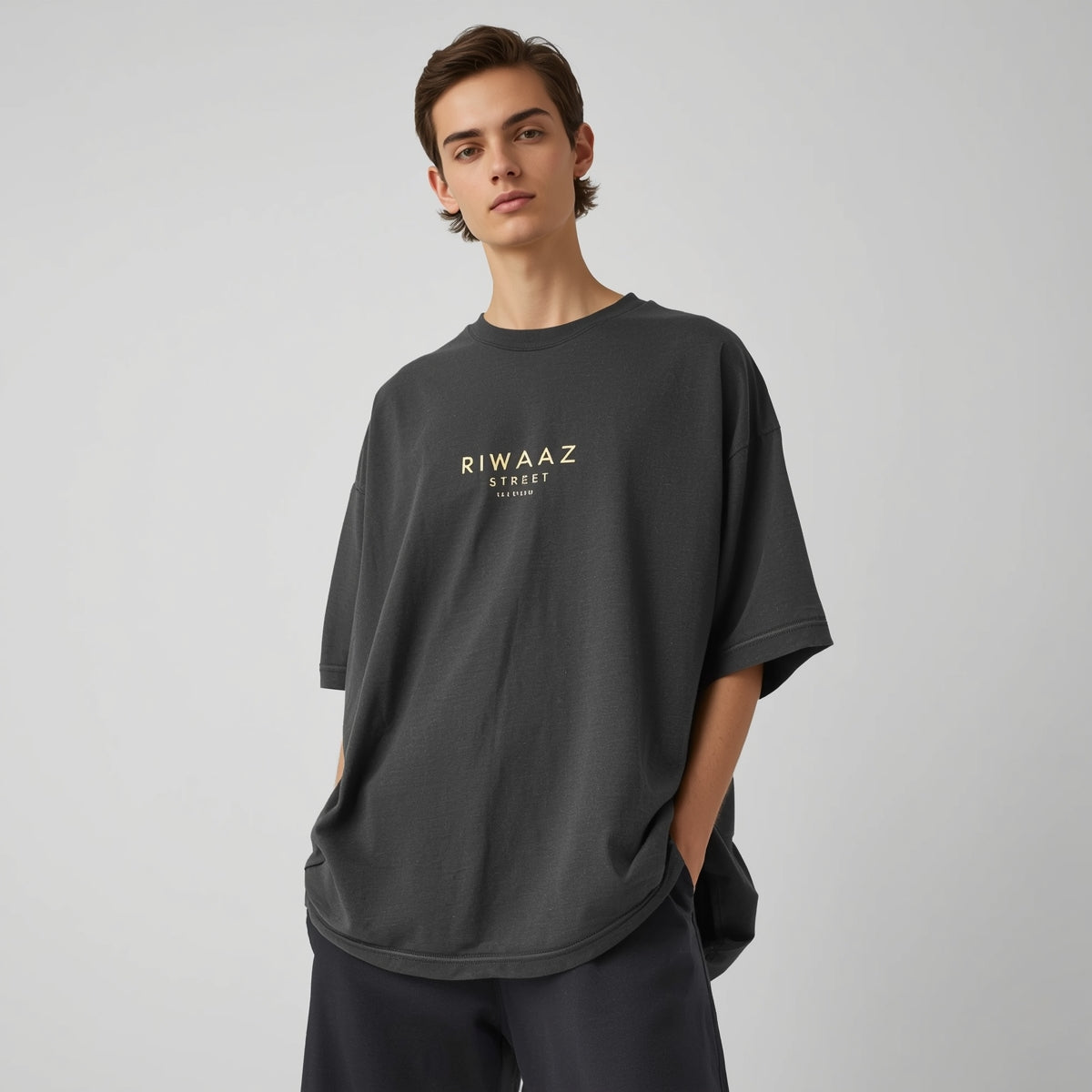 RIWAAZ Oversized Tee — Black Simple. Premium.